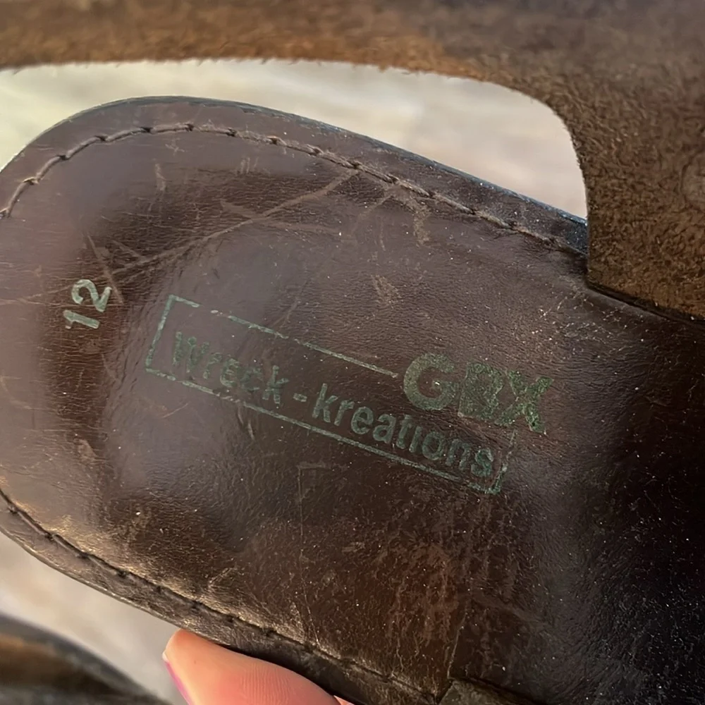 Wreck-Kreations leather grommets buckled soles made of tires size 12 sandals